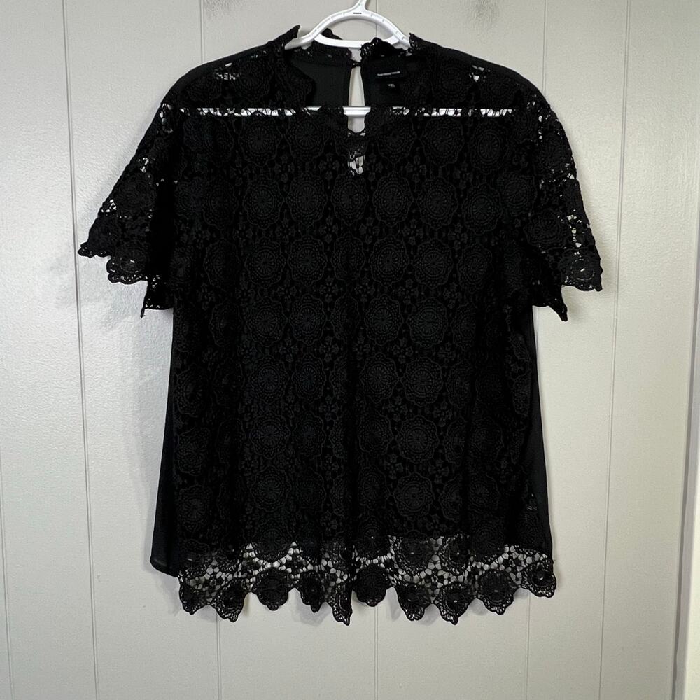 Who What Wear XXL Black Crochet Lace Blouse Scalloped Hem